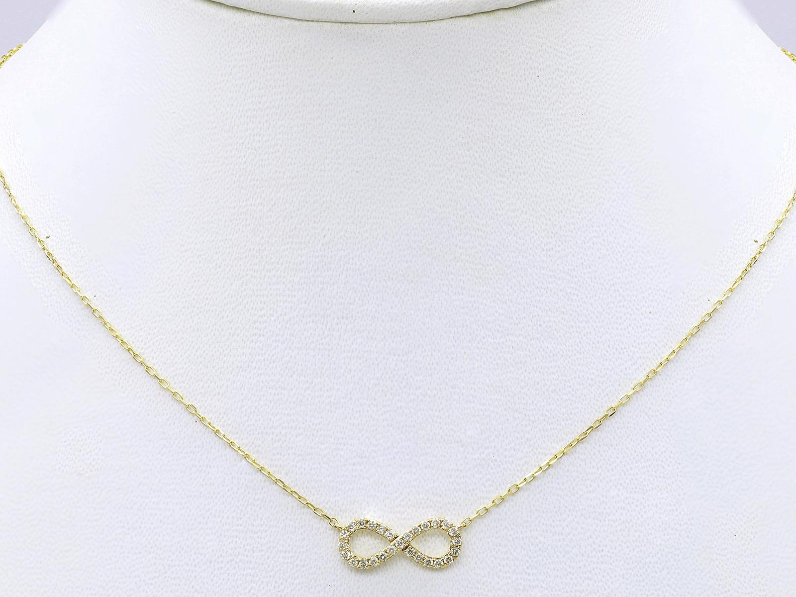 Collier pendentif infini en or jaune 14KT avec diamants Neuf - En vente à Antwerp, BE
