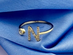 14KT Yellow Gold Diamond Initial "N" Open Bypass Ring