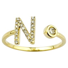 14KT Yellow Gold Diamond Initial "N" Open Bypass Ring