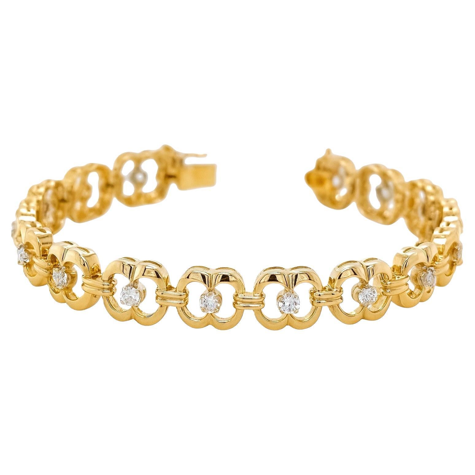 14kt Yellow Gold Diamond Link Bracelet – 7" For Sale