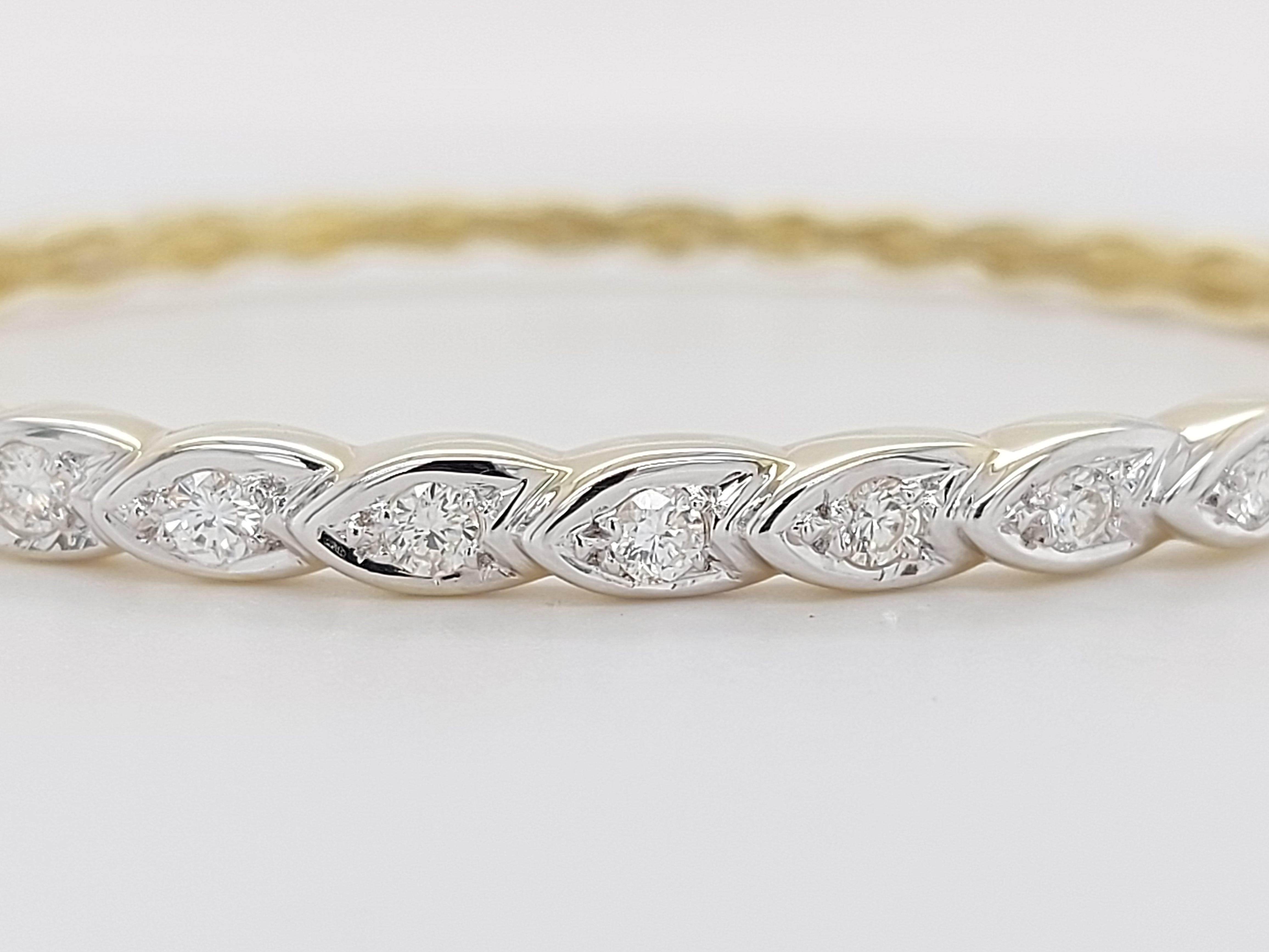 14kt Yellow Gold Diamond Loose Braid Fancy Hinged Bangle Bracelet For Sale 1