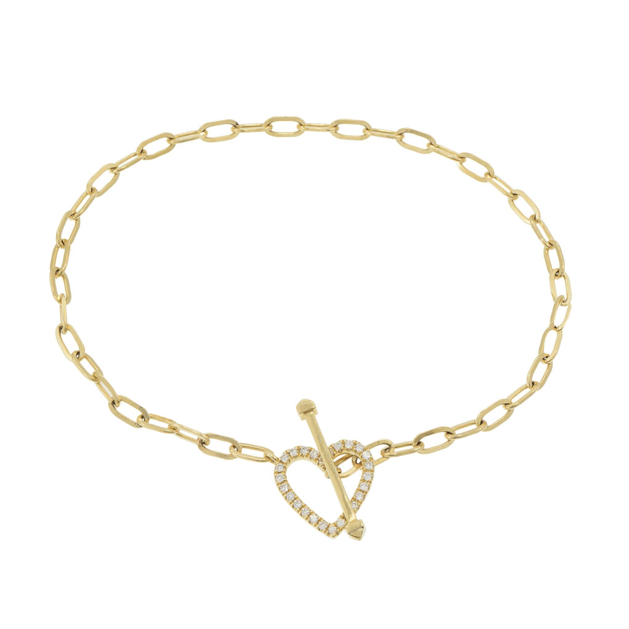 Bracciale Paperclip a cuore aperto con diamanti in oro giallo 14KT In condizioni Nuovo in vendita a New York, NY