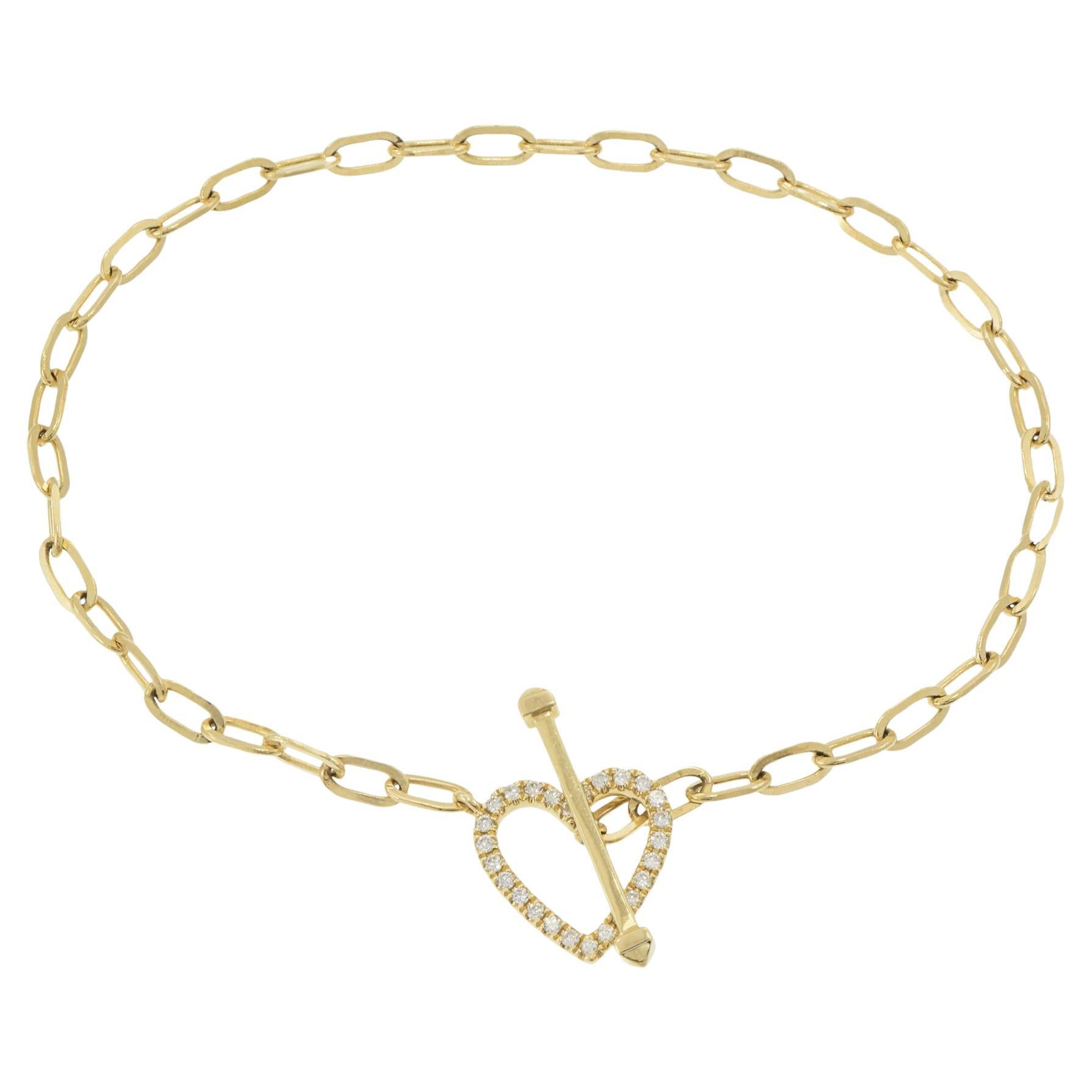 Bracciale Paperclip a cuore aperto con diamanti in oro giallo 14KT