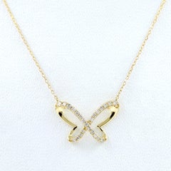 14KT Yellow Gold Diamond Pave Butterfly Silhouette Necklace