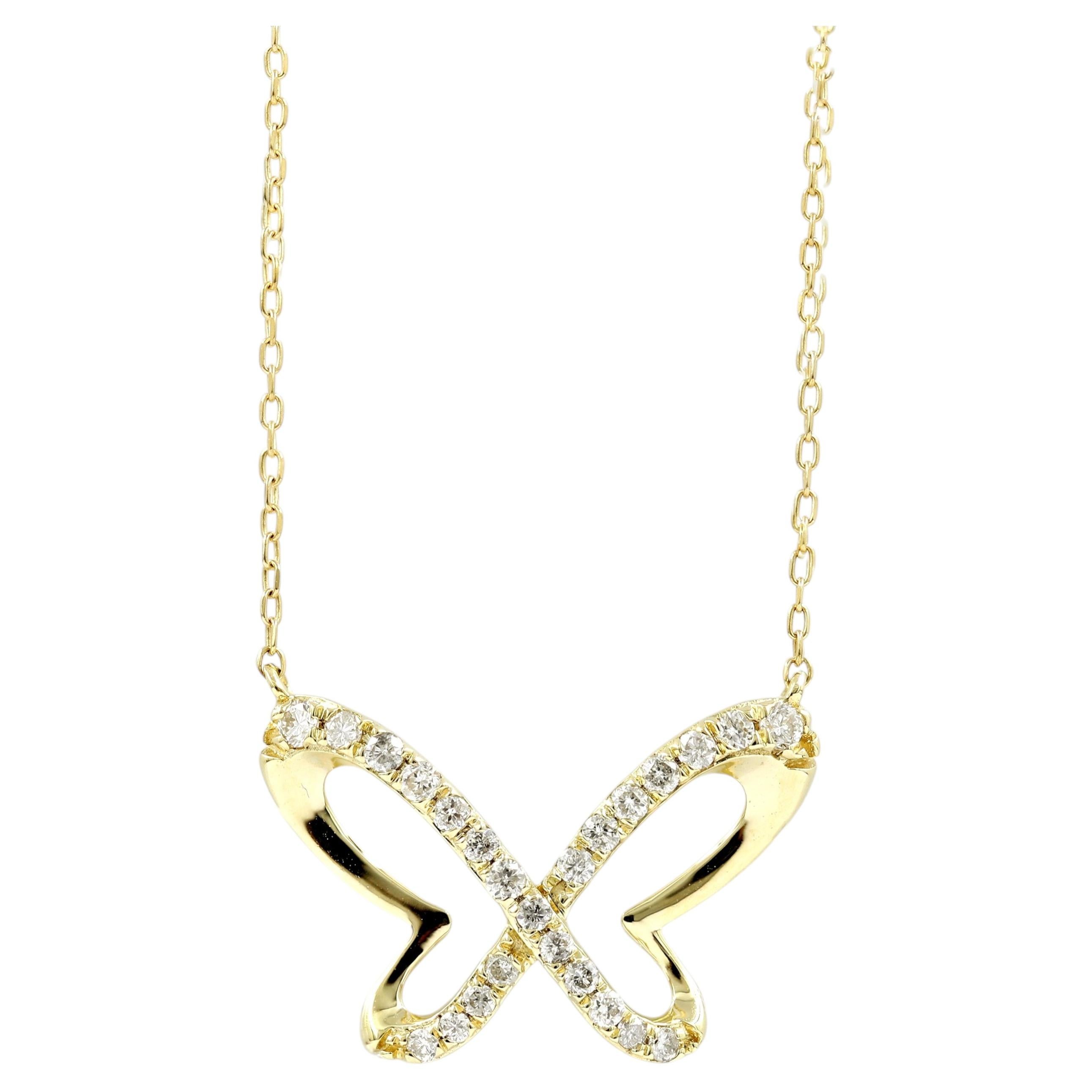 14KT Yellow Gold Diamond Pave Butterfly Silhouette Necklace
