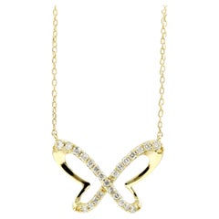 14KT Yellow Gold Diamond Pave Butterfly Silhouette Necklace