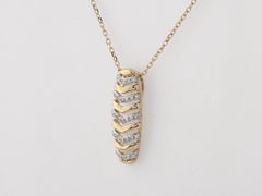 14KT Yellow Gold Diamond Pave Chevron Ribbon Bar Pendant Necklace