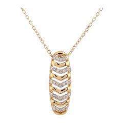 14KT Yellow Gold Diamond Pave Chevron Ribbon Bar Pendant Necklace
