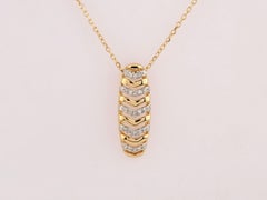 14KT Yellow Gold Diamond Pave Chevron Ribbon Bar Pendant Necklace