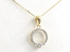 14KT Yellow Gold Diamond Pave Circle "O" Pendant Necklace
