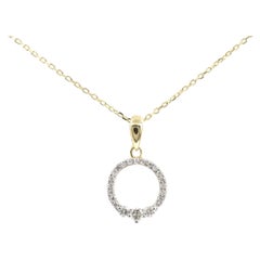14KT Yellow Gold Diamond Pave Circle "O" Pendant Necklace