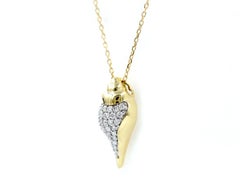 14KT Yellow Gold Diamond Pave Seashell Pendant Necklace