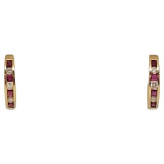 14kt Yellow Gold Diamond Ruby Hoop Earrings, Hinged, Channel Set, .15 
.48cttw