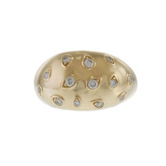 14KT Yellow Gold Diamond Scattered Teardrop Bezel Dome Ring