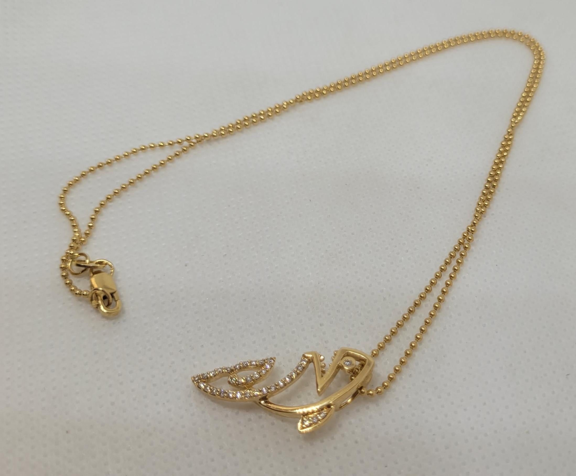 Pendentif requin en or jaune 14kt diamants ronds .25cttw 17 en chaîne 4.4 Gr Unisexe en vente