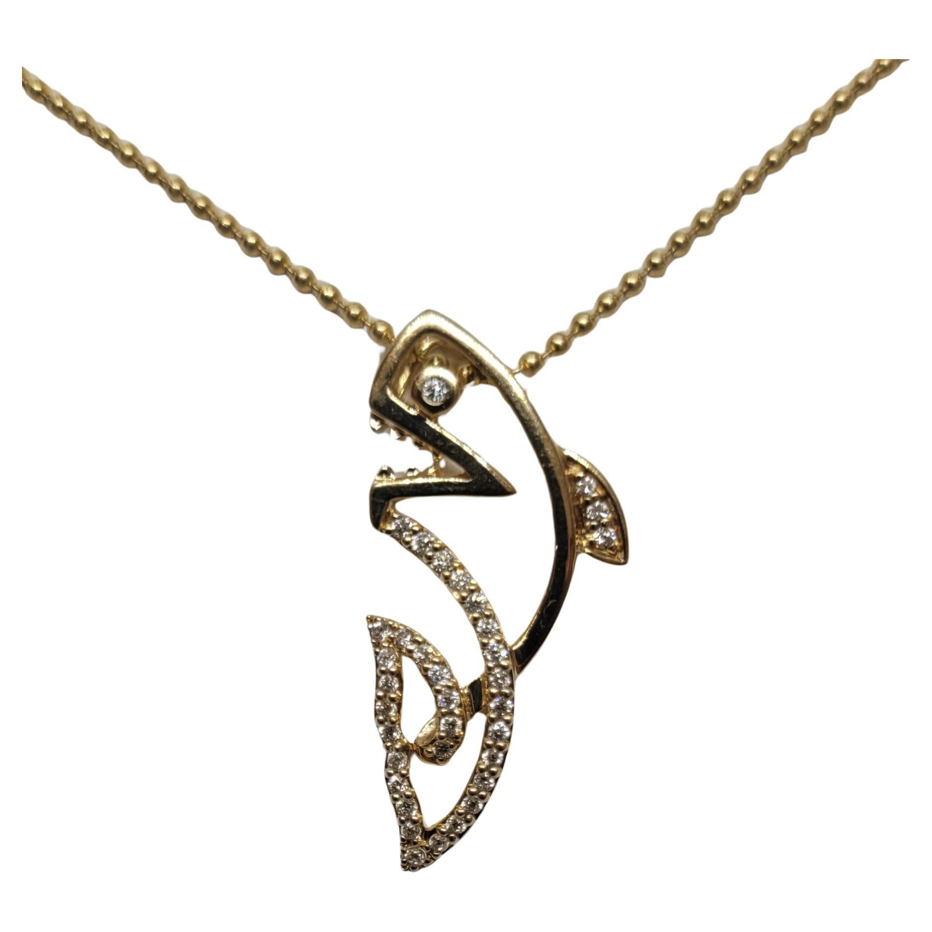 14kt Yellow Gold Diamond Shark Pendant .25cttw Round Diamonds 17 In Chain 4.4 Gr