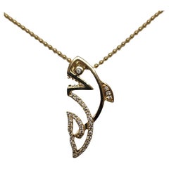 14kt Yellow Gold Diamond Shark Pendant .25cttw Round Diamonds 17 In Chain 4.4 Gr