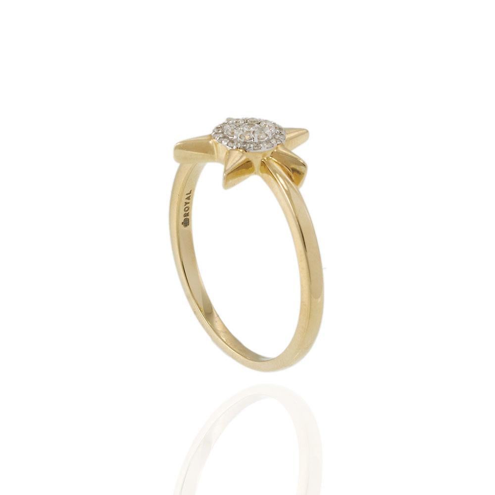 Anello a grappolo di diamanti in oro giallo 14KT in vendita 1