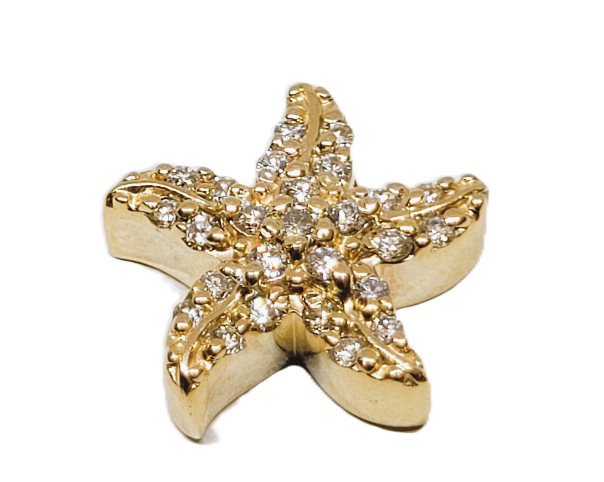 Pendentif étoile de mer en or jaune 14kt, diamant rond brillant, taille 13.5mm, .35cttw Pour femmes en vente
