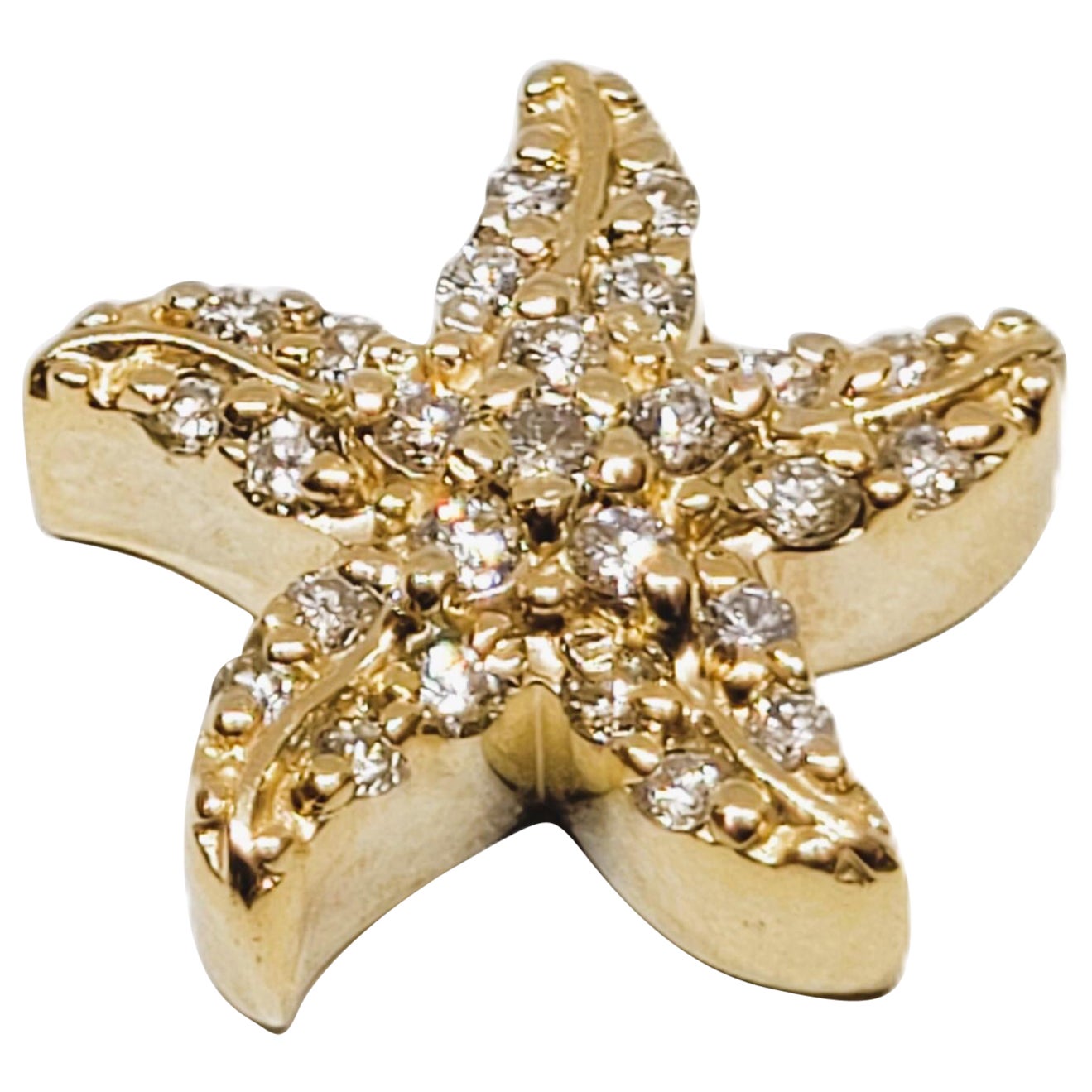 Colgante Estrella de Mar de Oro Amarillo de 14kt, Brillante Redondo, Tamaño 13.5mm, .35cttw