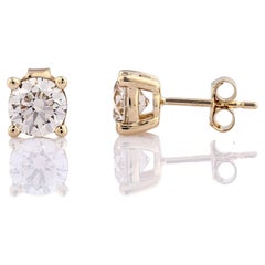 14KT Yellow Gold Diamond Stud Earrings, 2.16ct Round Brilliant