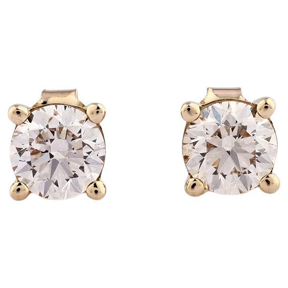 Taglio rotondo Orecchini con diamanti in oro giallo 14KT in vendita