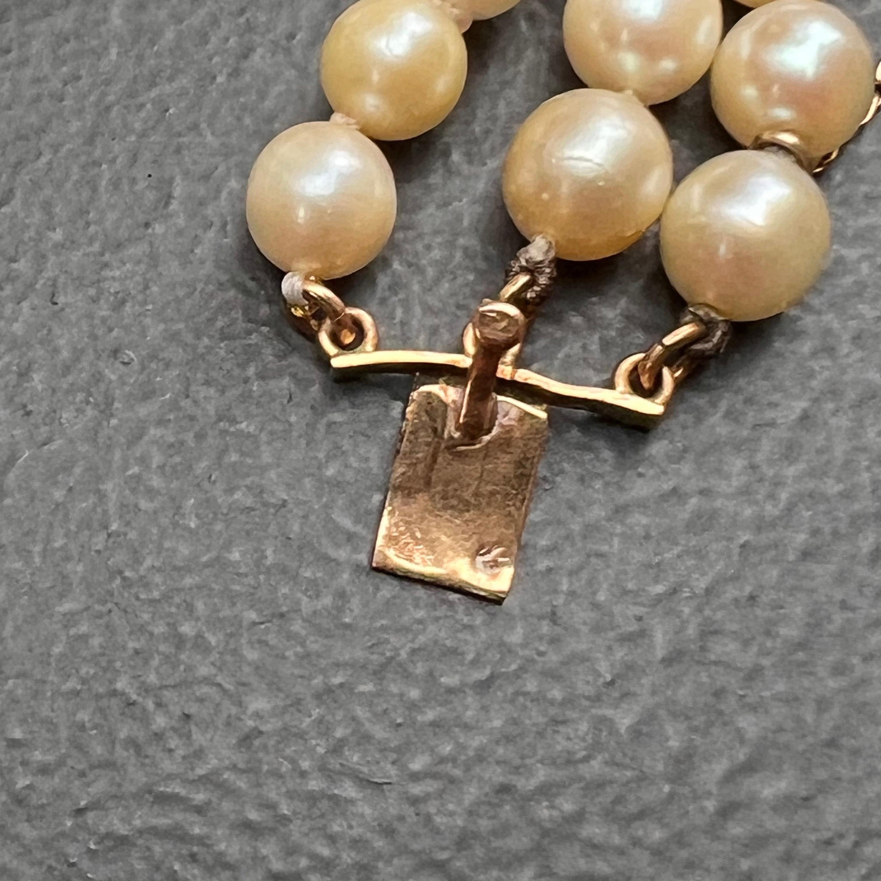 Bracelet triple rang de perles de culture en or jaune 14kt avec diamant et turquoise  en vente 4