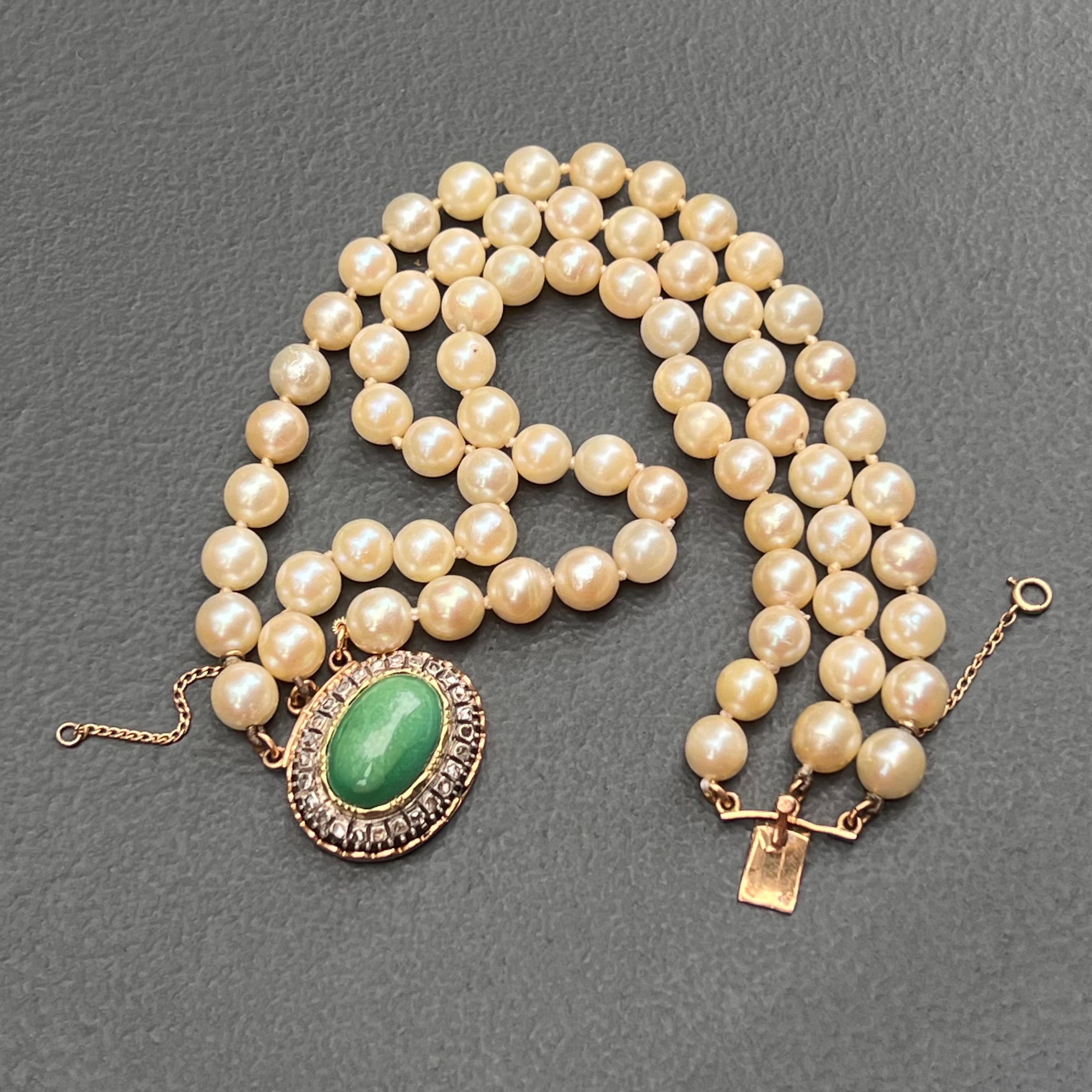 Bracelet triple rang de perles de culture en or jaune 14kt avec diamant et turquoise  en vente 6