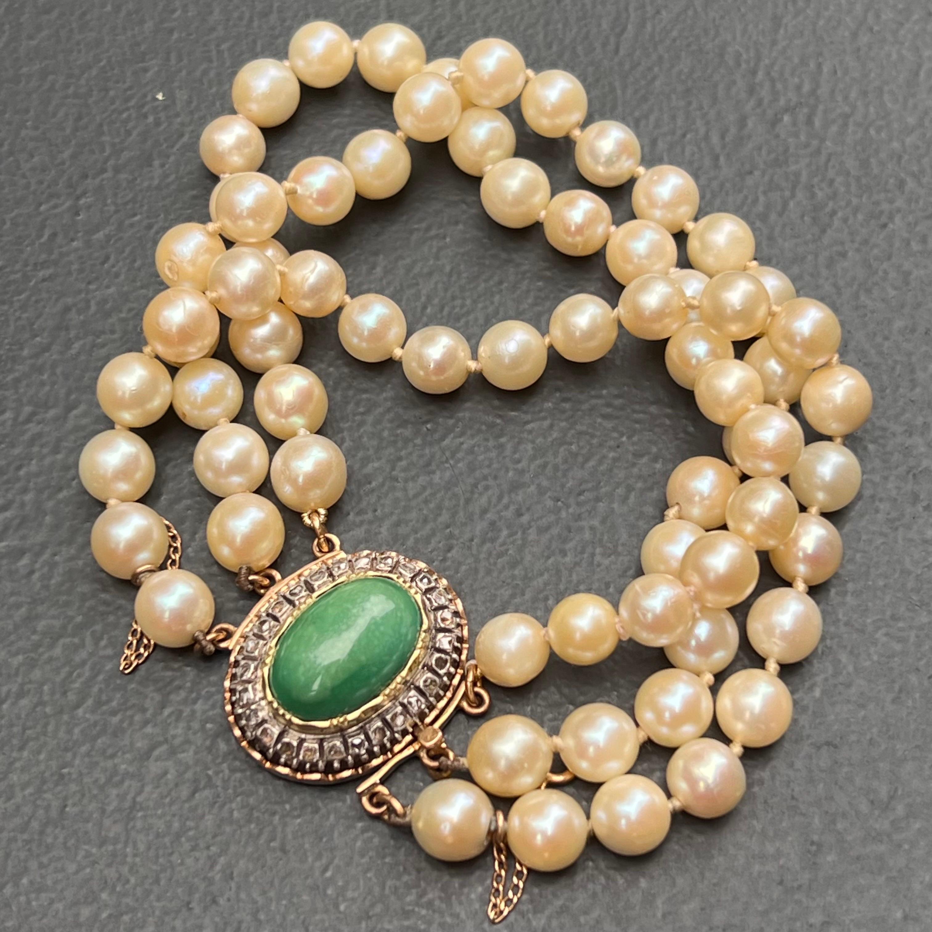 Victorien Bracelet triple rang de perles de culture en or jaune 14kt avec diamant et turquoise  en vente