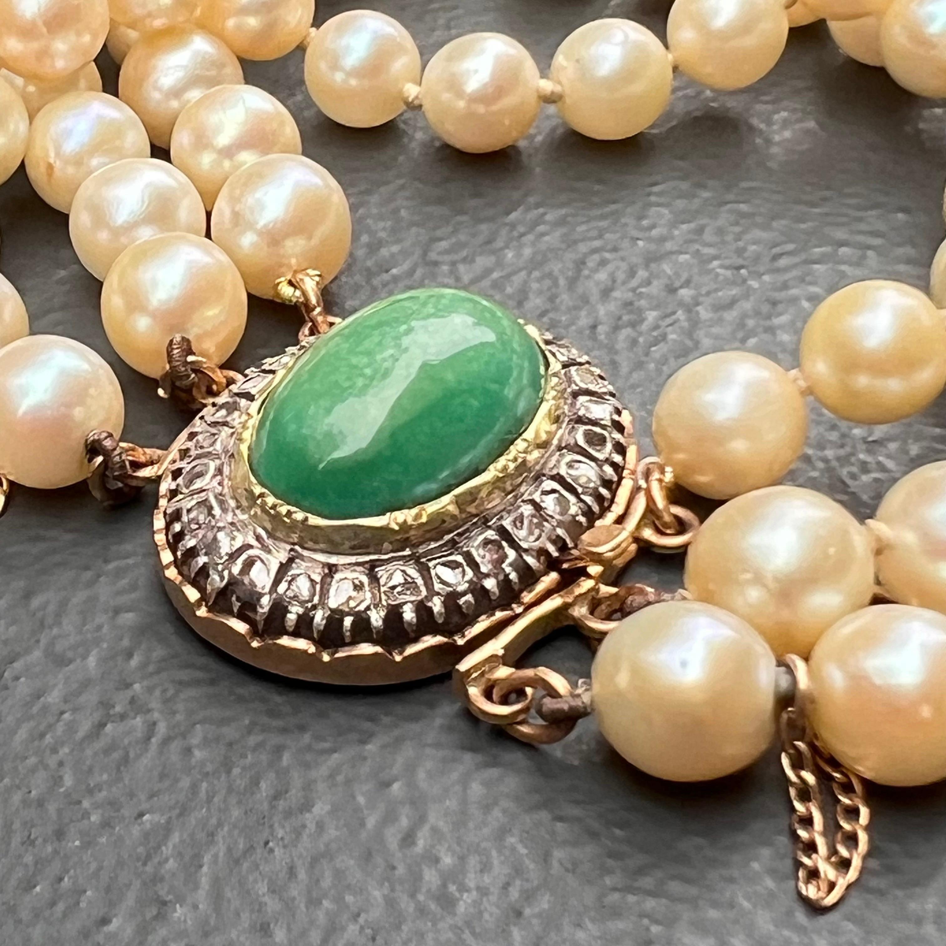 Bracelet triple rang de perles de culture en or jaune 14kt avec diamant et turquoise  Bon état - En vente à Plainsboro, NJ