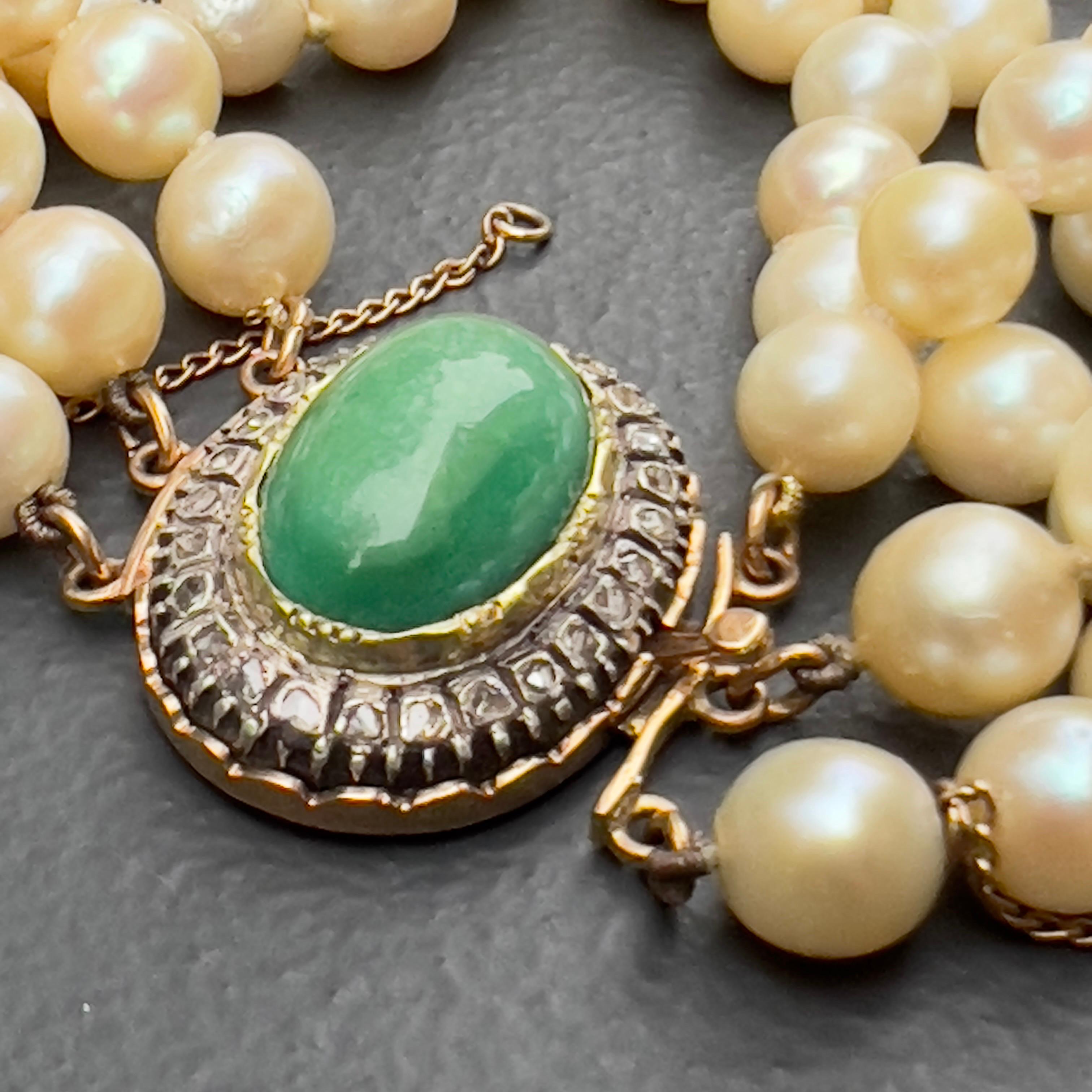 Bracelet triple rang de perles de culture en or jaune 14kt avec diamant et turquoise  en vente 1