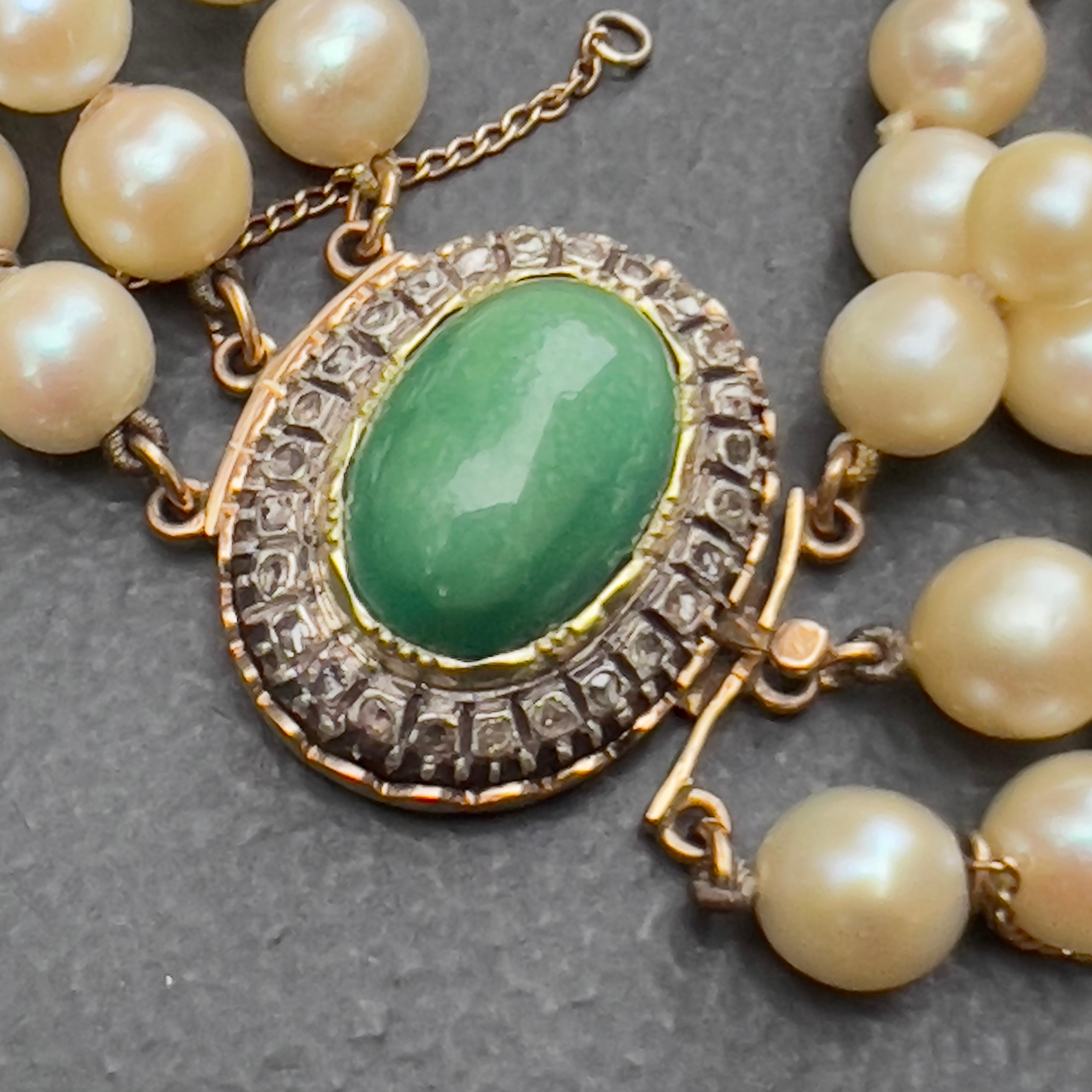 Bracelet triple rang de perles de culture en or jaune 14kt avec diamant et turquoise  en vente 2