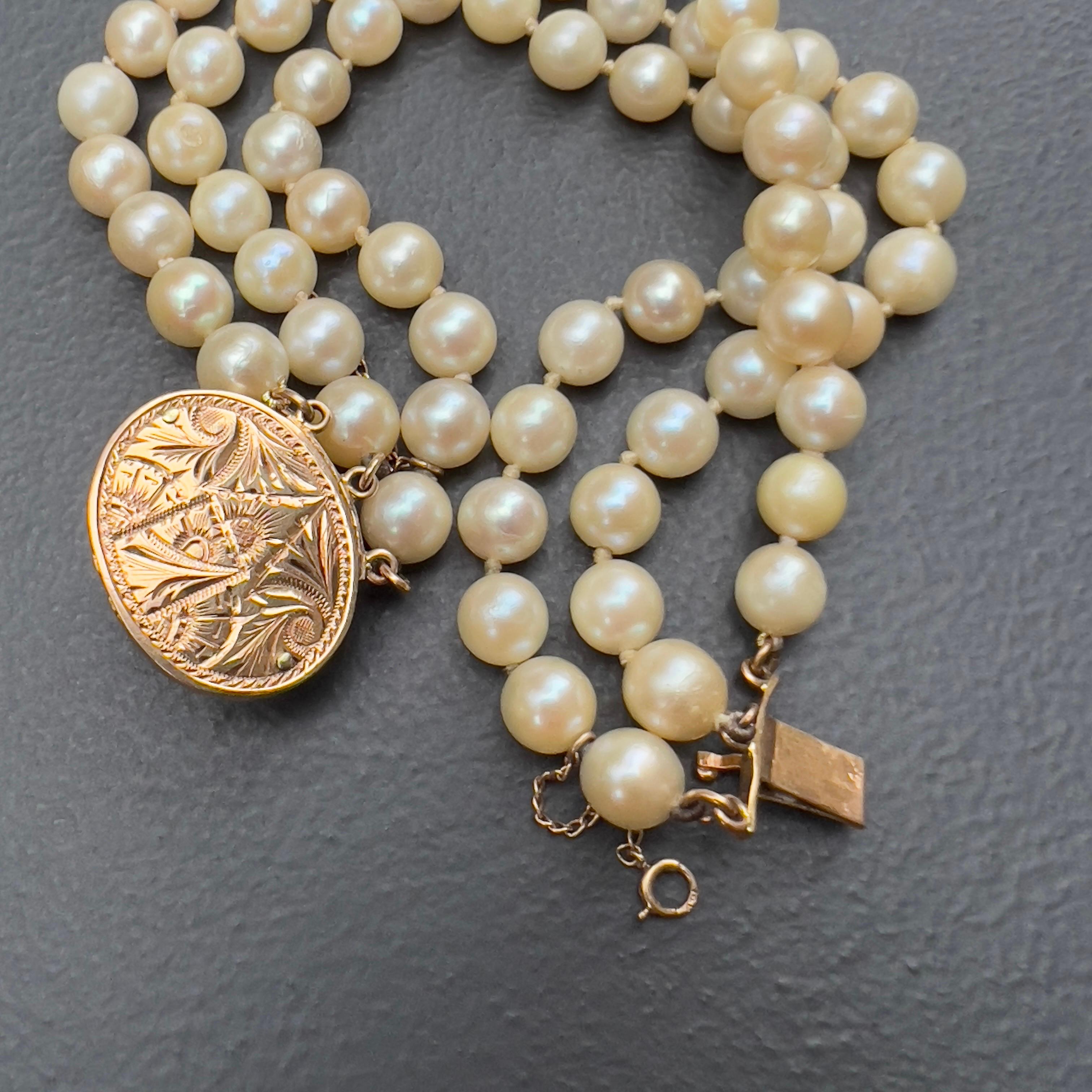 Bracelet triple rang de perles de culture en or jaune 14kt avec diamant et turquoise  en vente 3
