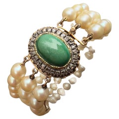 Bracelet triple rang de perles de culture en or jaune 14kt avec diamant et turquoise 