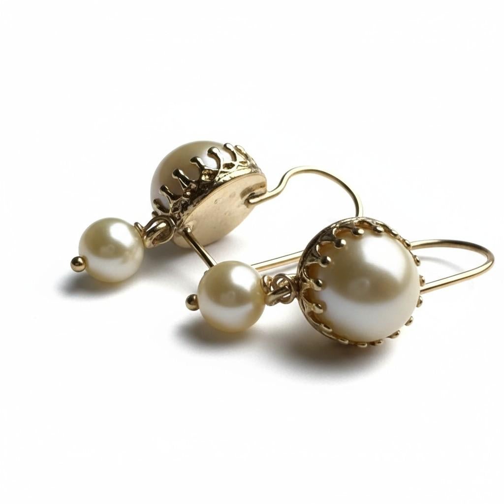 Orecchini a cerchio con perle a doppia goccia in oro giallo 14kt in vendita 5