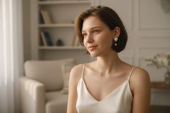 14kt Yellow Gold Double Drop Pearl Dangle Hoop Earrings