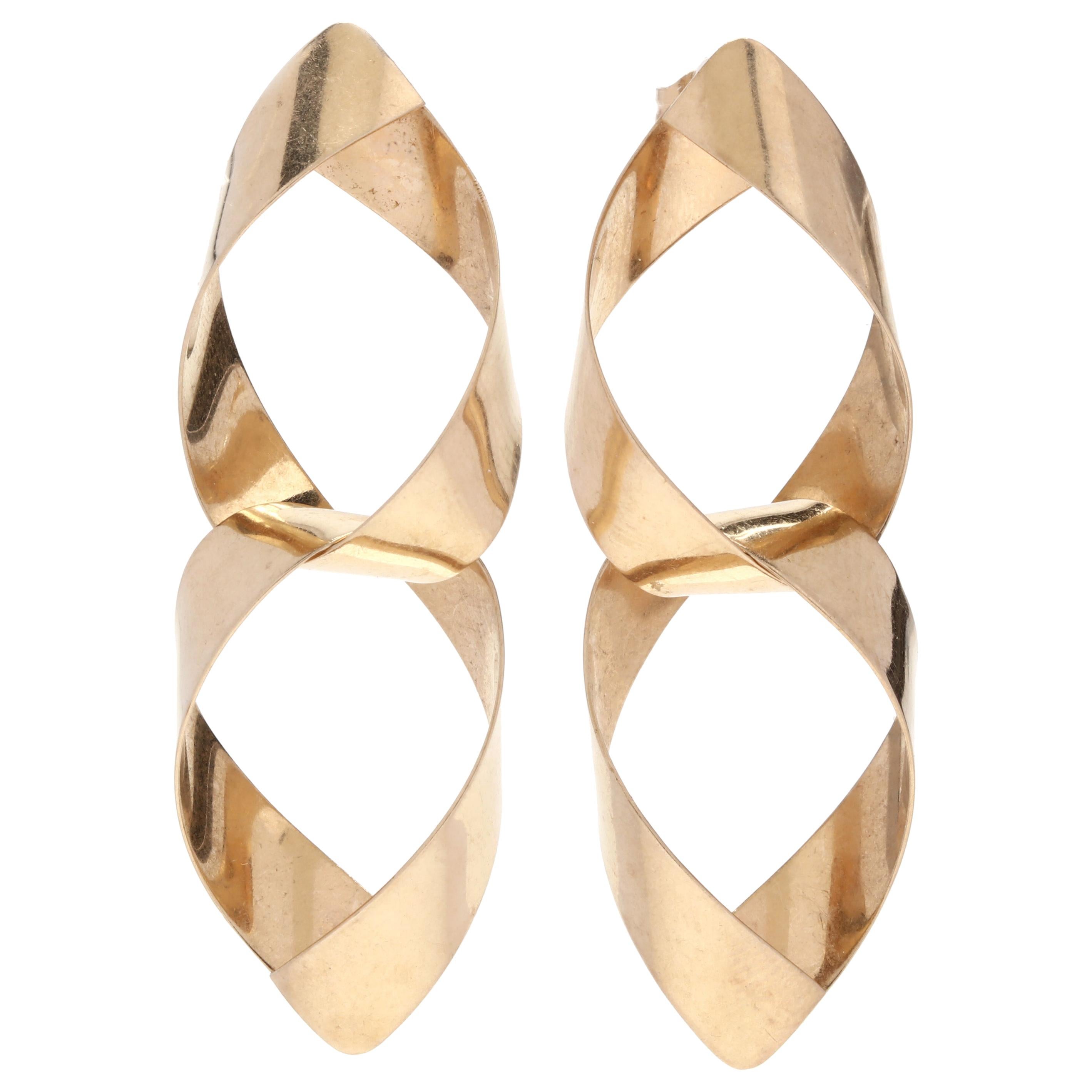 14 Karat Yellow Gold Double Pear Shape Ribbon Dangle Earrings