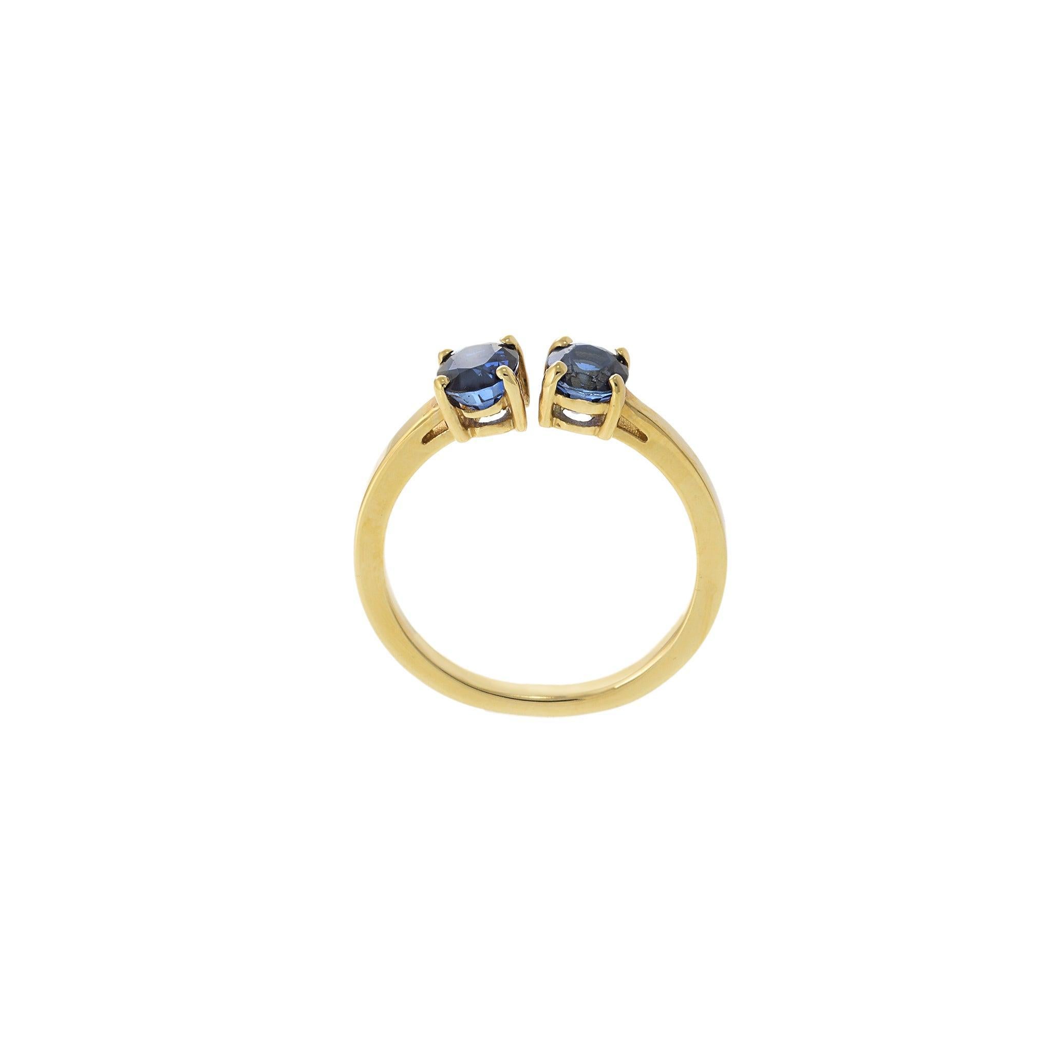 14KT Gelbgold Doppel-Saphir-Ring (Ovalschliff) im Angebot