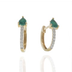 14KT Yellow Gold Emerald and Diamond Huggie Earrings
