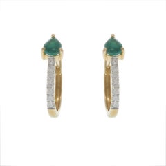 14KT Yellow Gold Emerald and Diamond Huggie Earrings