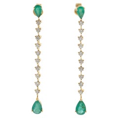 14KT Yellow Gold Emerald and Diamond Lariat Drop Earrings