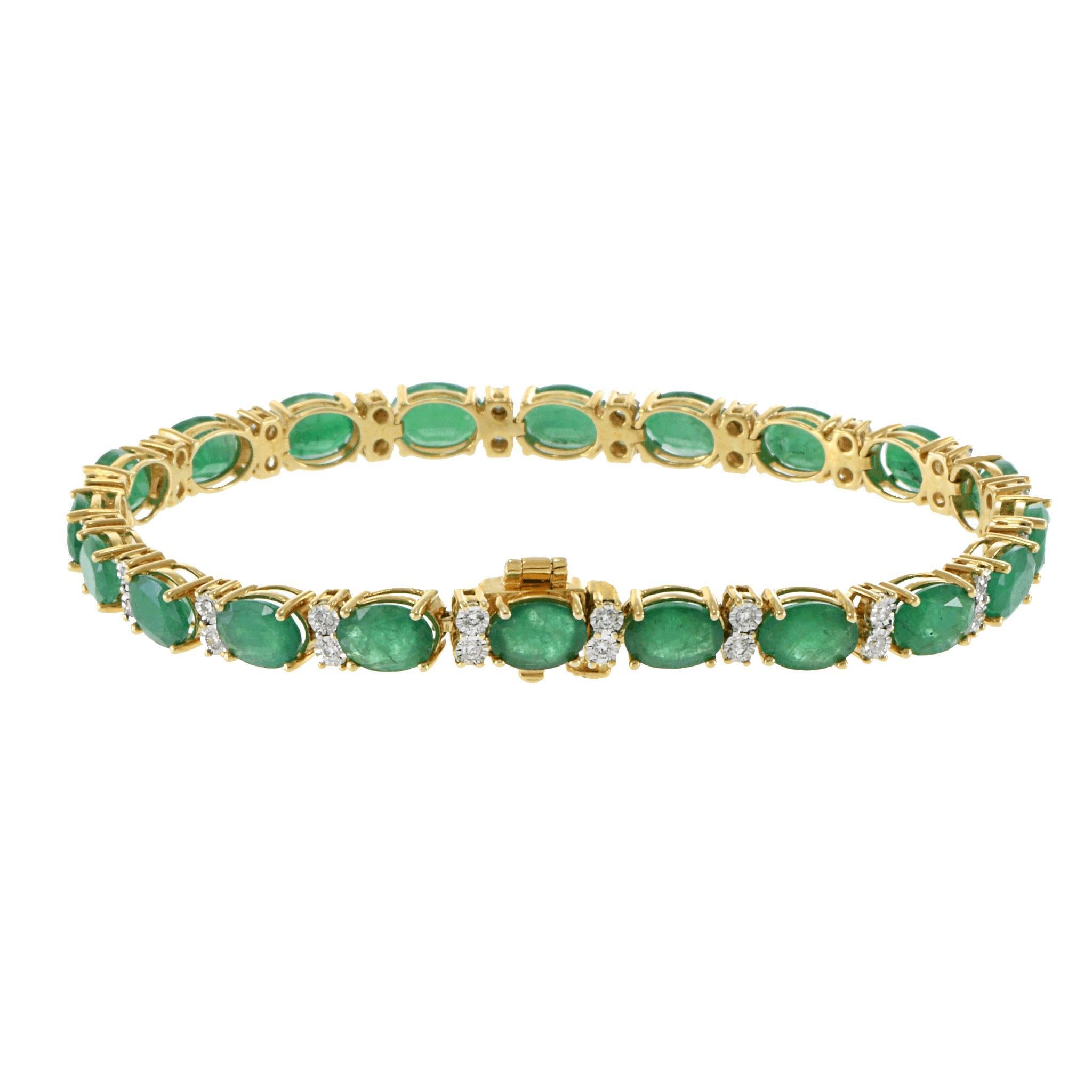 14KT Yellow Gold Emerald and Diamond Line Bracelet en venta 1