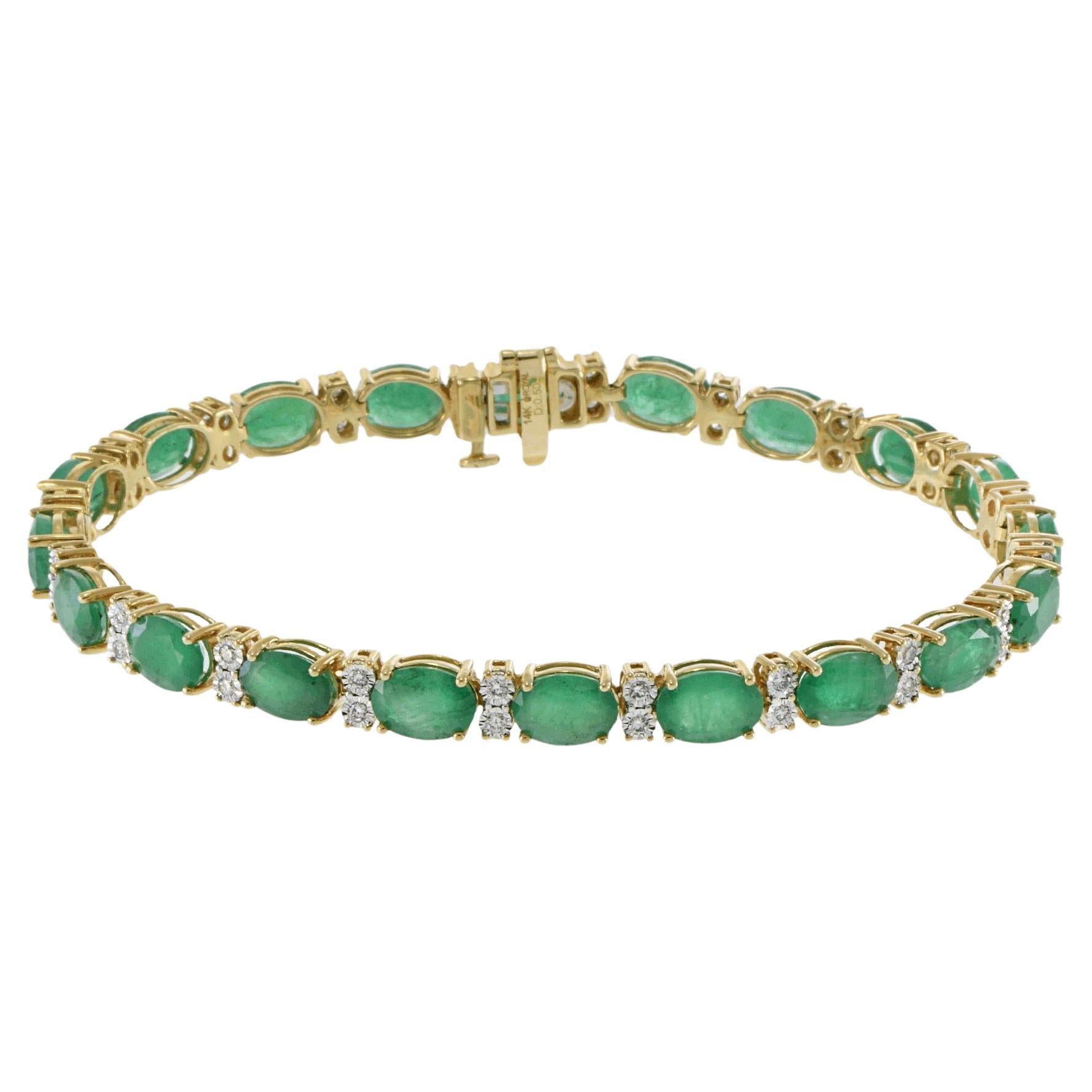 14KT Yellow Gold Emerald and Diamond Line Bracelet