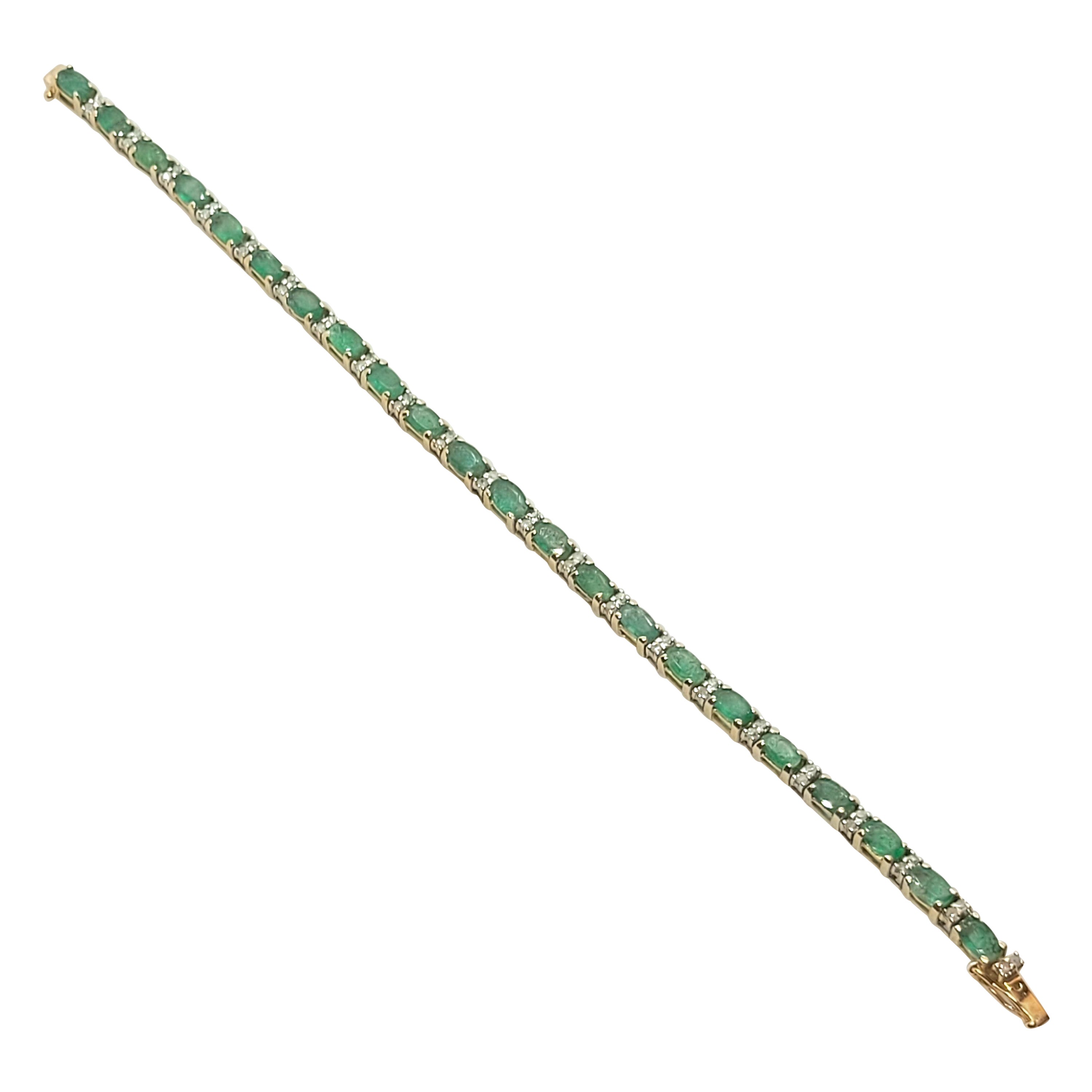 14kt Gelbgold Smaragd- und Diamant-Tennisarmband, kleines Handgelenk