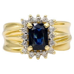 14kt Yellow Gold Emerald Cut 5 x 7mm Sapphire Round Diamond Ring 6.25, 5.1 grams