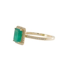 14KT Yellow Gold Emerald-Cut Emerald and Diamond Halo Ring