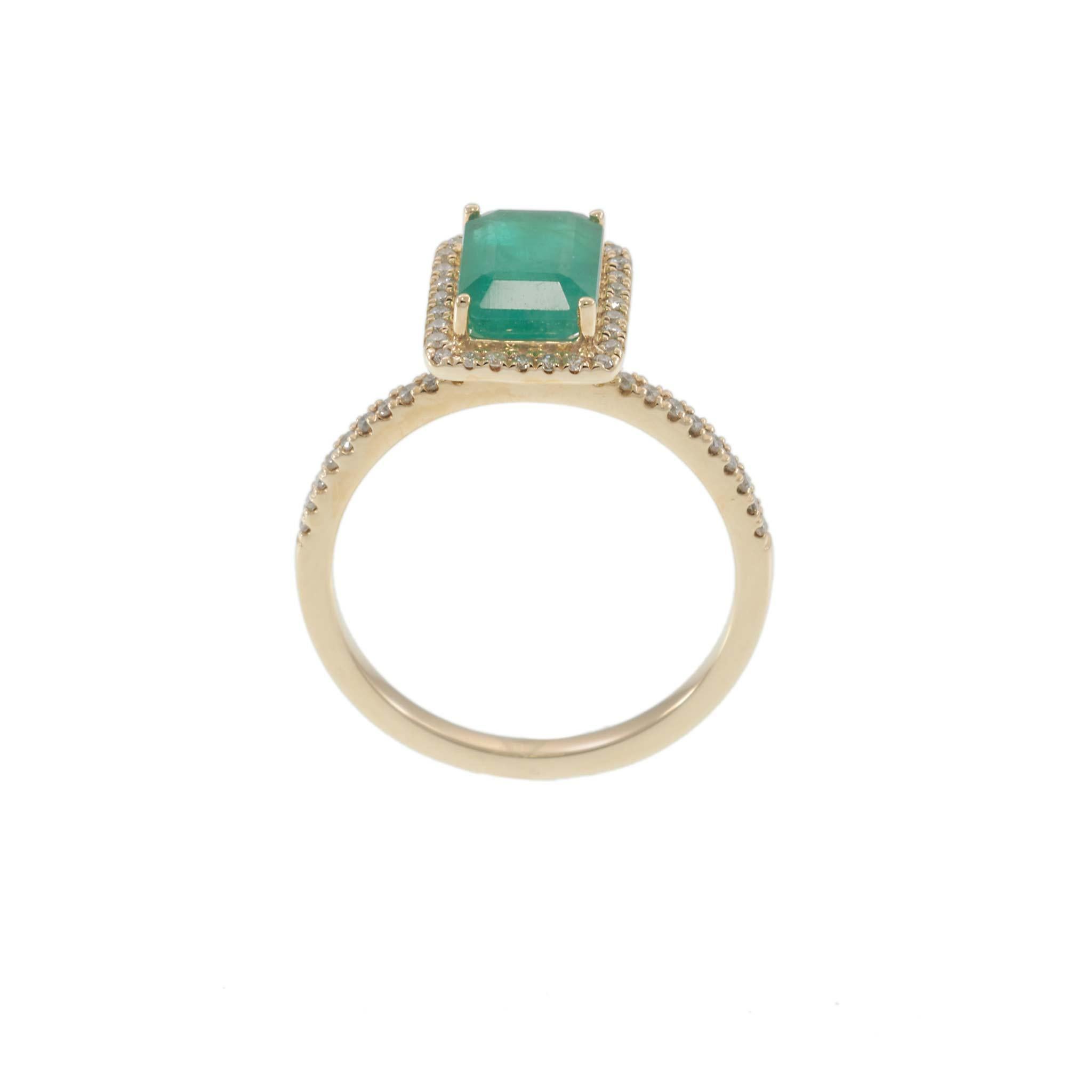 De las mujeres 14KT Yellow Gold Emerald-Cut Emerald and Diamond Halo Ring en venta
