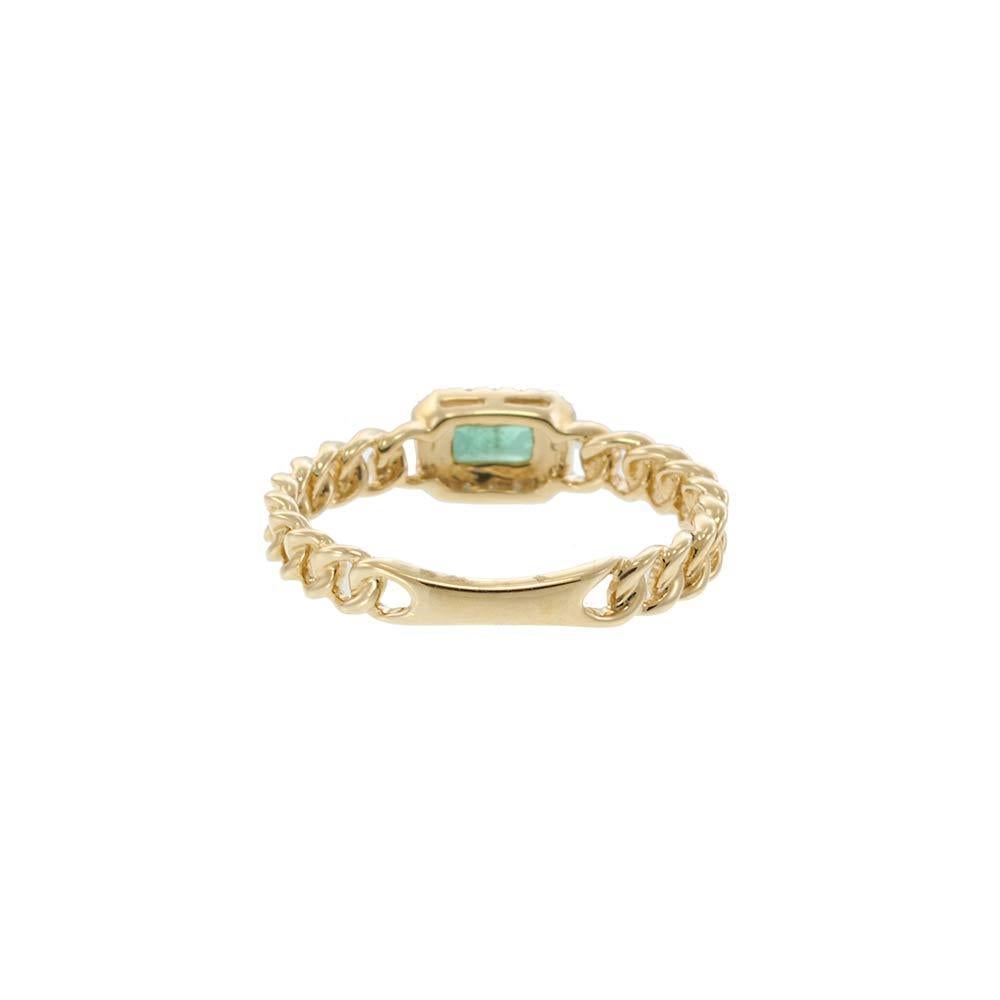 14KT Yellow Gold Emerald & Diamond Chain-Link Ring For Sale 3