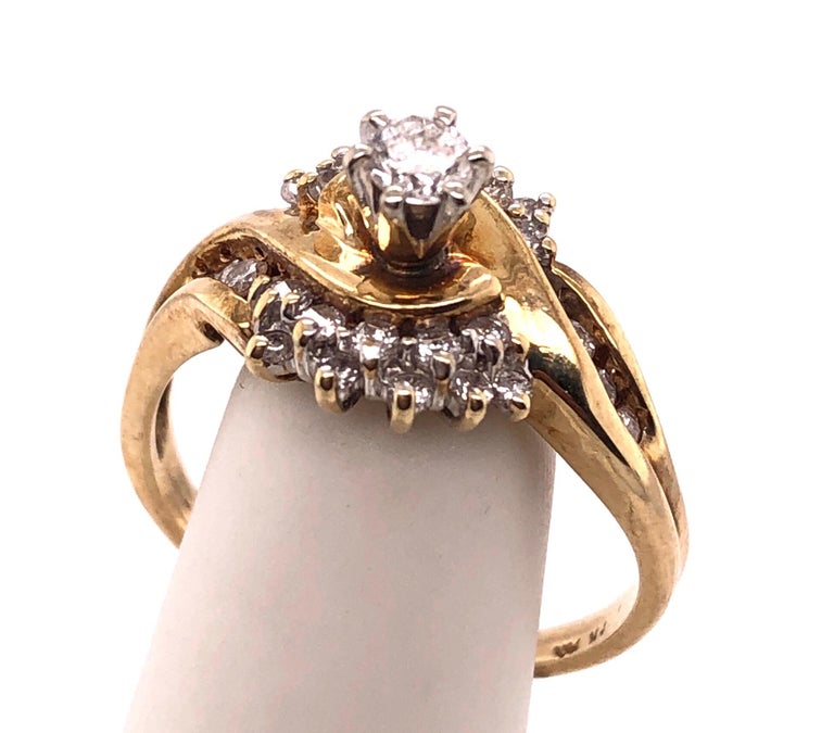 14 Karat Yellow Gold Engagement Ring 0.55 Total Diamond Weight For Sale