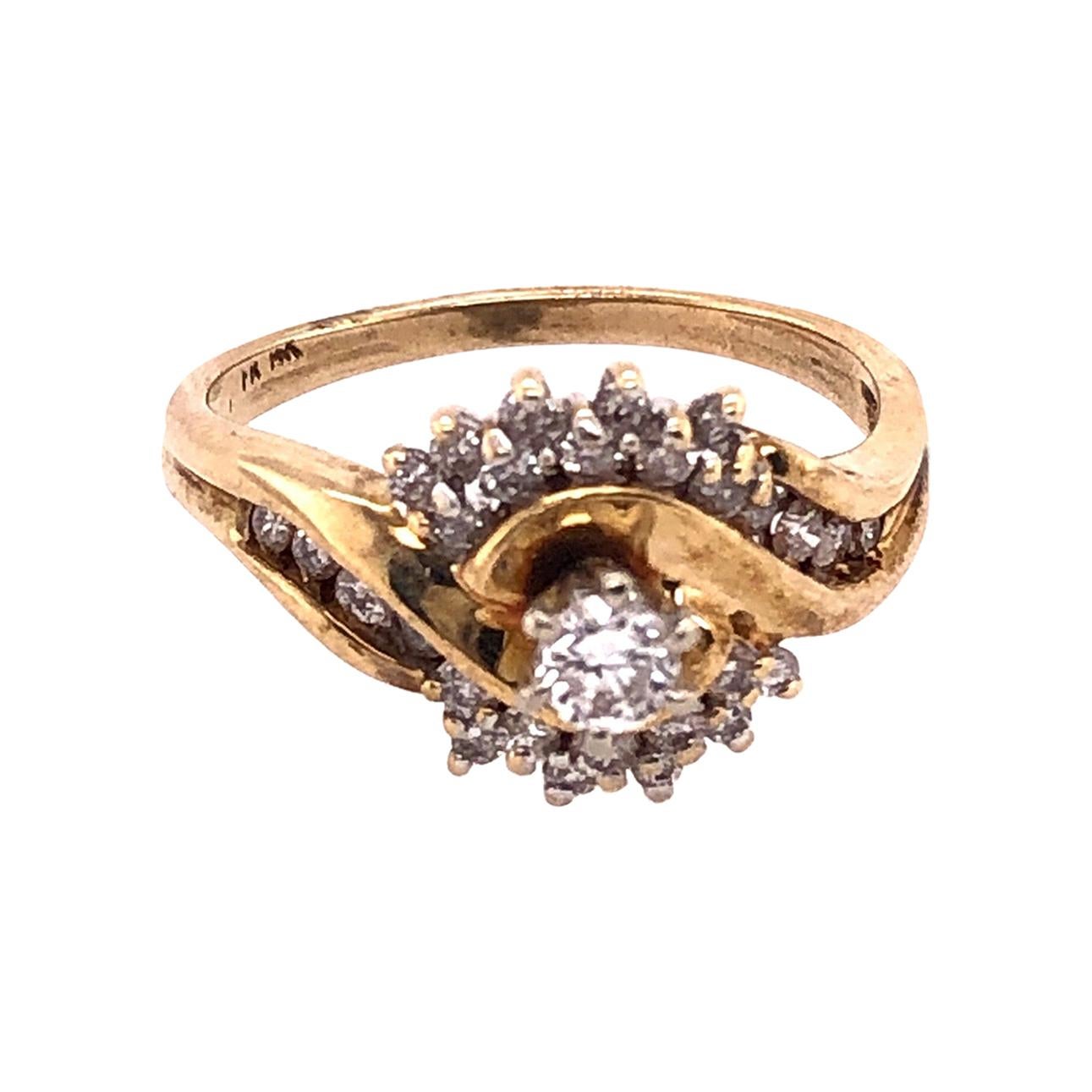 14 Karat Yellow Gold Engagement Ring 0.55 Total Diamond Weight For Sale